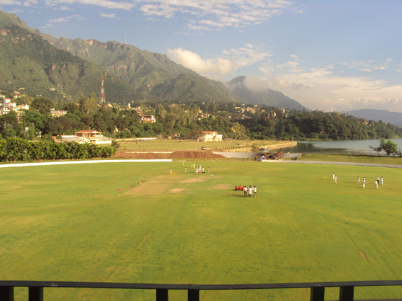 SCENE FROM PAVILION OF CRICKET STADIUM AT LUHNU GROUND ,BILASPUR